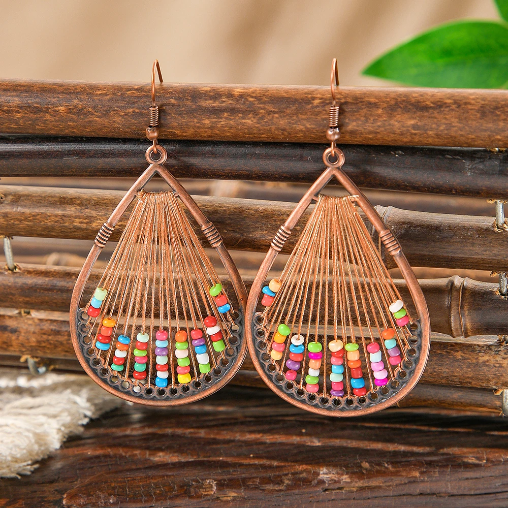 أقراط بوهو المتدلية بتصميم حريري ملون مطرز بإطار معدني مصنوع يدويًا، ملابس يومية للتخسيس والعطلات متعددة الاستخدامات