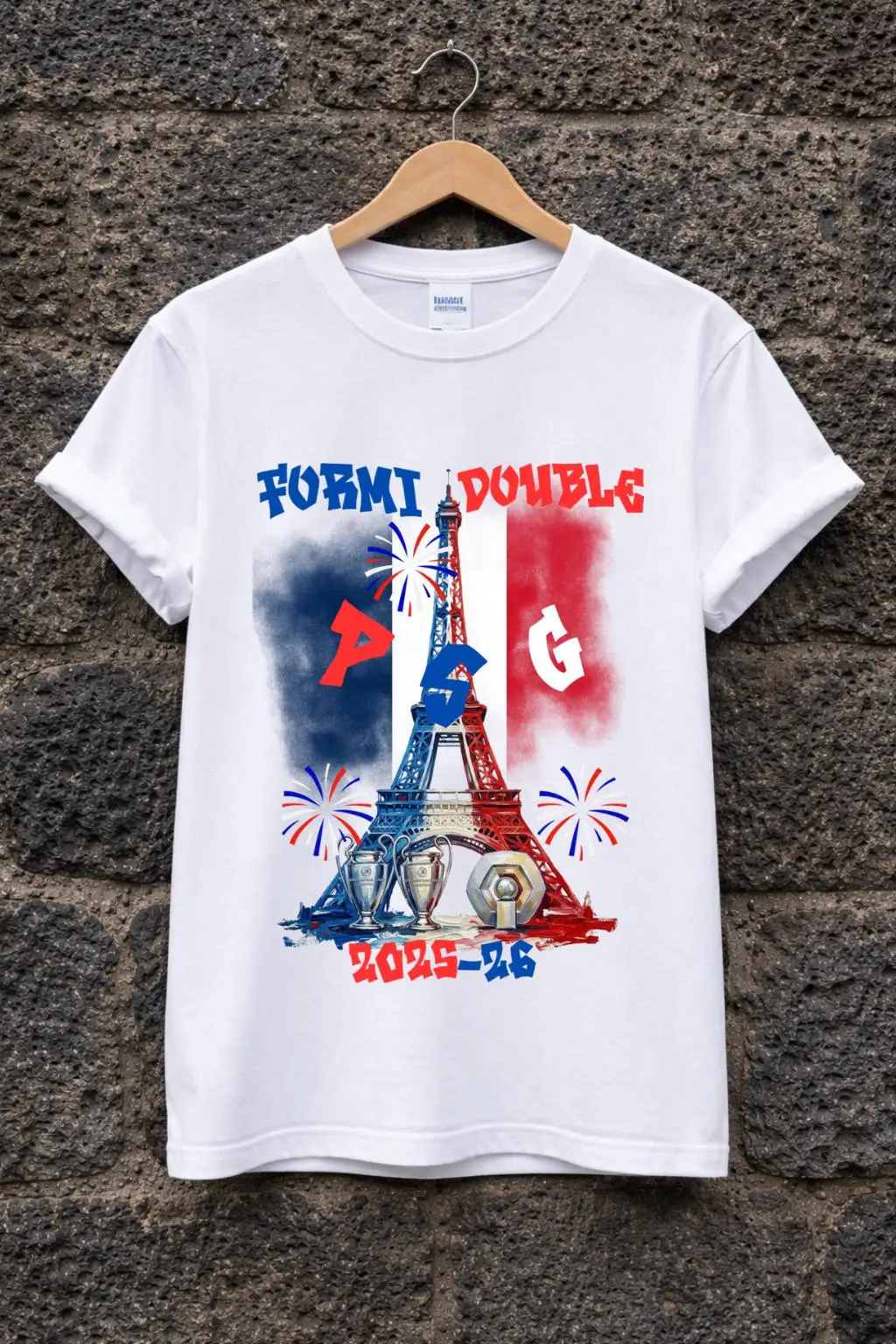 Camiseta PSG FORMI DOUBLE Champions 2026 Masculina e Feminina, Moda de Verão em Algodão, Camiseta Oversize de Manga Curta Unissex