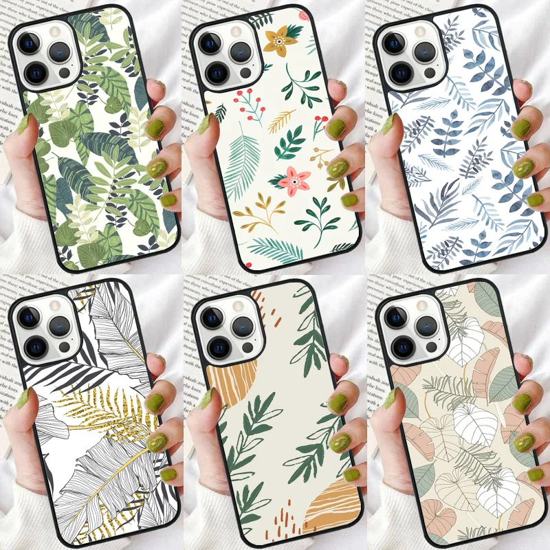 Boho Botanical Leaf Cow Cactus phone Case Cover For iPhone 16 15 14 Plus XR XS 11 12 13 mini Pro Max coque