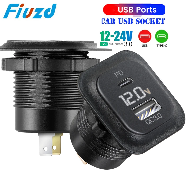 12v automotive voltmeter oplader stopcontact snellaadaansluiting PD Type C en QC3.0 USB-poort USB-aansluiting voor auto boot marine vrachtwagen