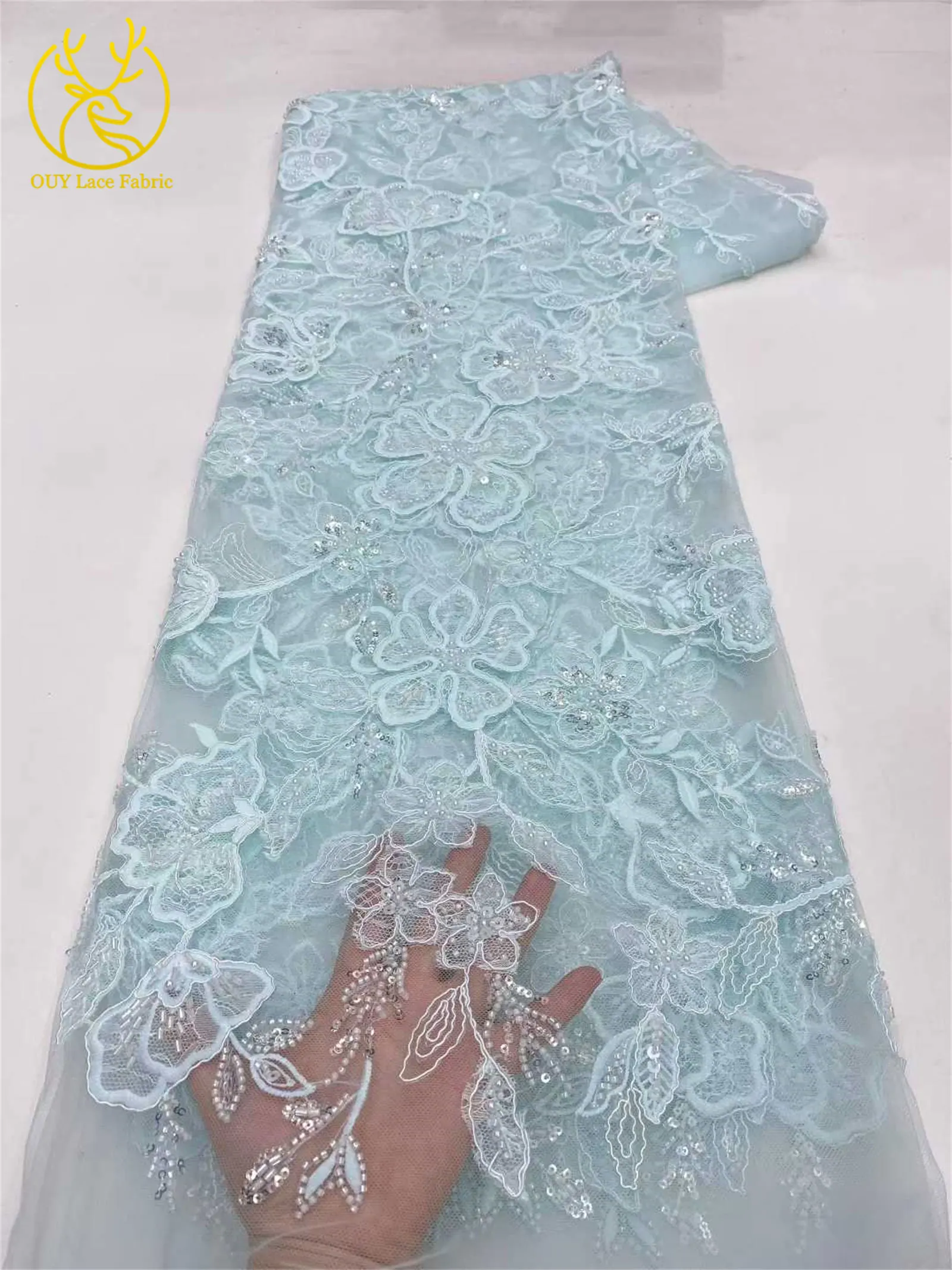 Damen Brautparty-Kleid Pailletten Tüll Bestickter Spitzenstoff 2026 Hochwertiger Nigerianischer Französischer Perlen-Spitzenstoff 5 Yards – Detail 8