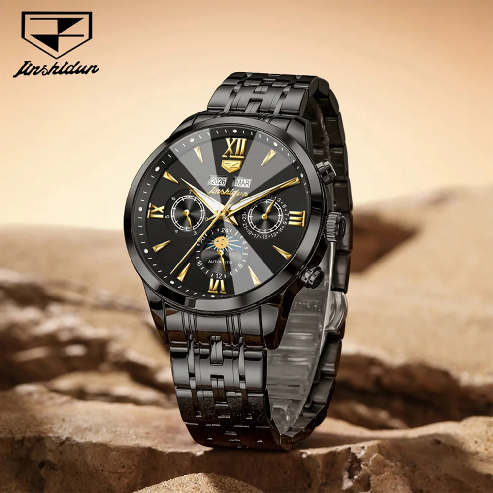 JSDUN 8860 Men's Watch Automatic Mechanical Watch For Men Moon Phase 30M Waterproof Perpetual Calendar Watch Hand Clock