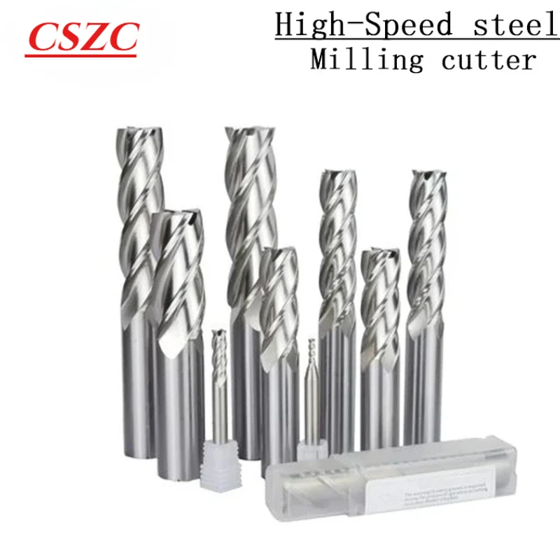 NEW 4 slot white steel end milling cutter 1mm~20mm 4mm 6mm 8mm 12mm CNC lathe metal 4 flute milling cutter 1.5mm tool holder