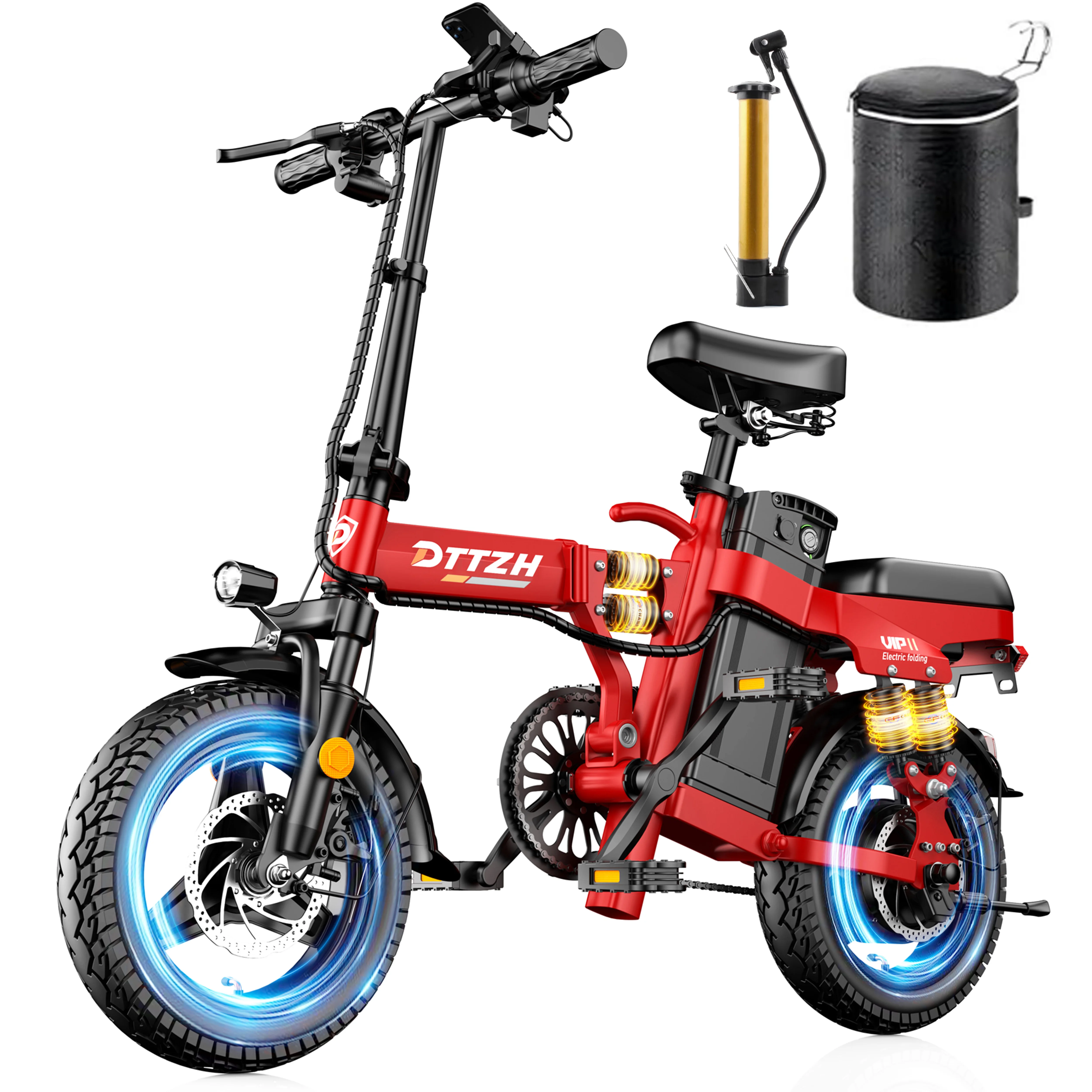 

DTTZH A12S Foldable Electric Bike, 2000W Peak 52V 25Ah Removable Battery, 14" Folding Commuter E-Bike, 80 Miles Range, UL 2849 Certified, 1 Year Warranty