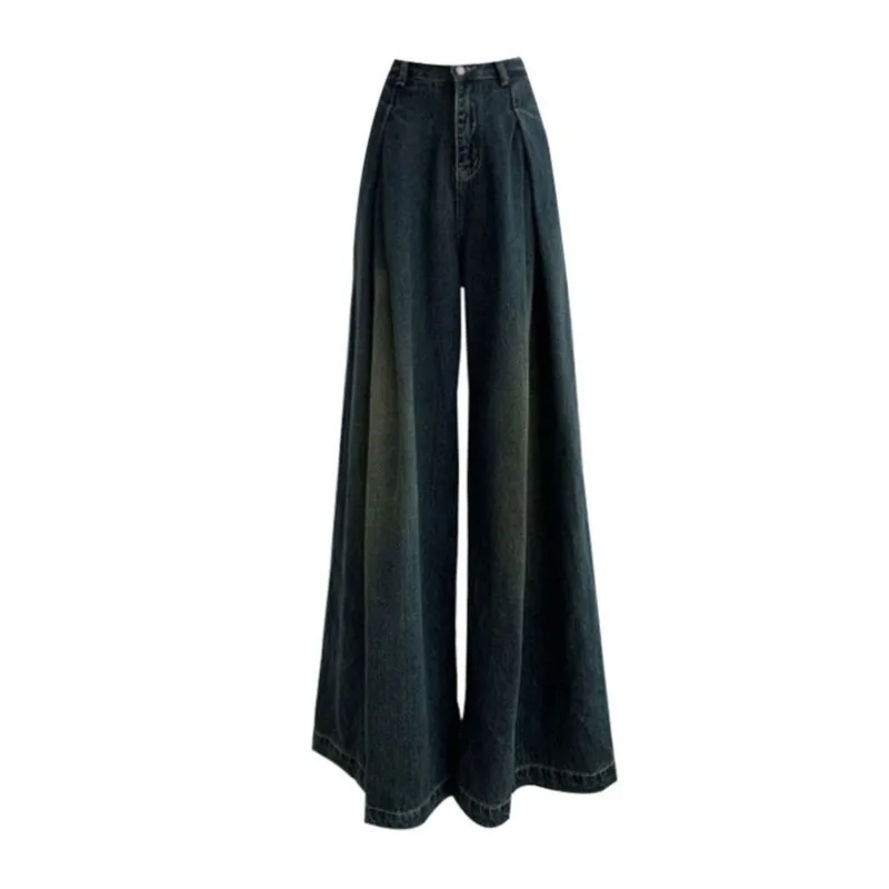 E-Girl Solid High Waist Women Jean Loose Grunge Pants Chic Fashion Harajuku Wide Leg Trousers Vintage Pleated Pantalones