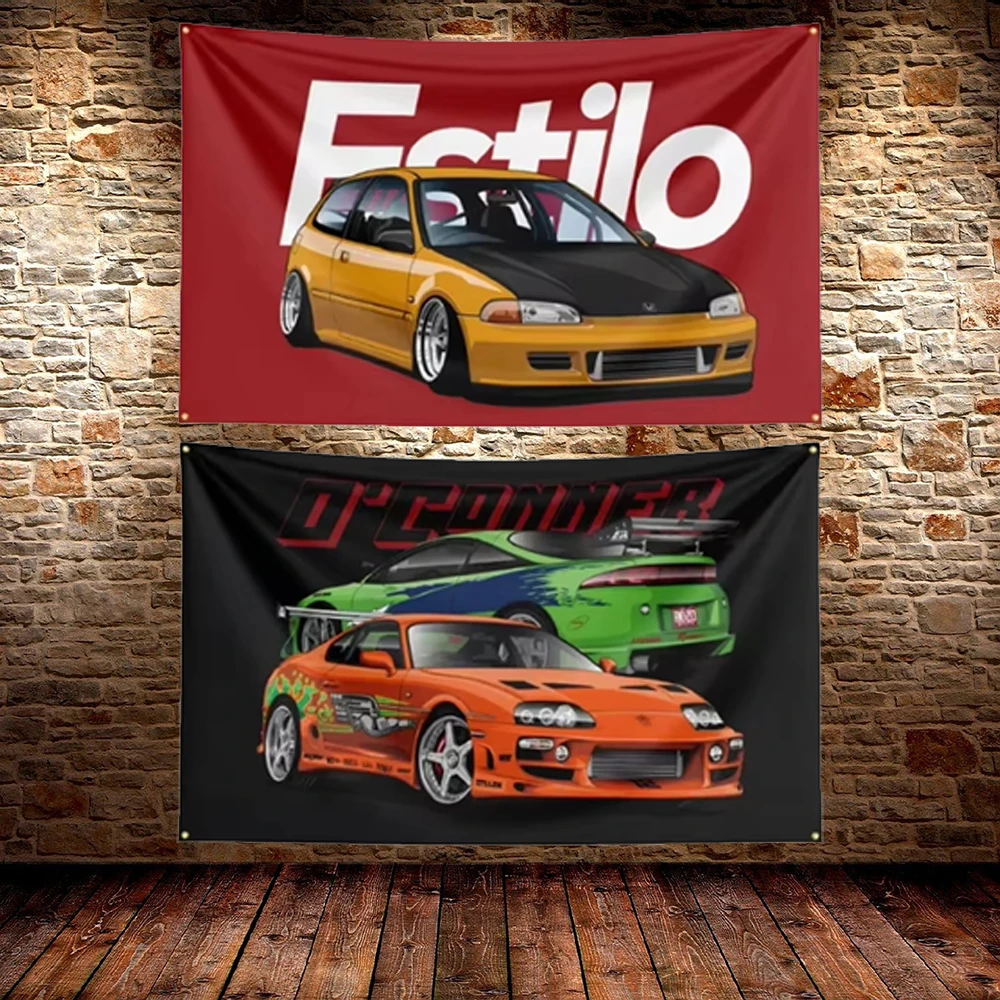 JDM Car Flag Polyester Printed 60x90cm 90x150cm Racing Car Banner for Garage Outdoor Decoration