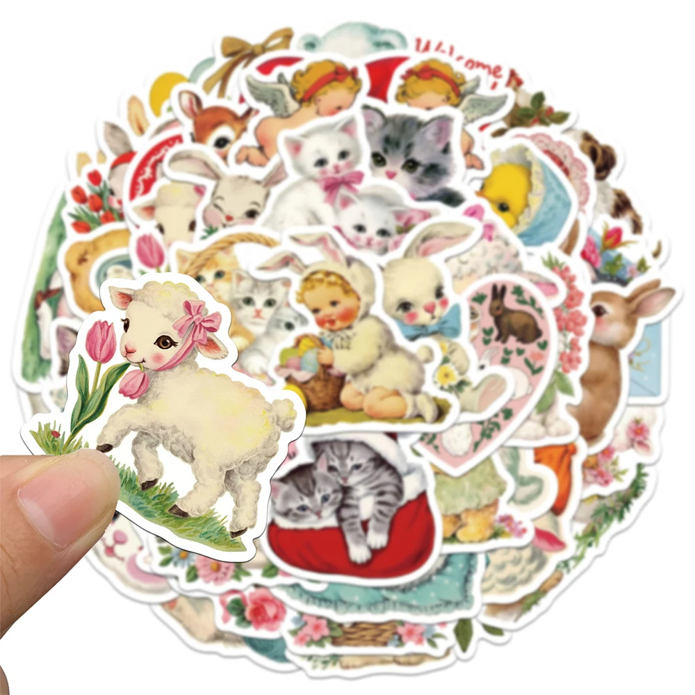 

10/30/50pcs Cartoon Vintage Animals Clipart Aesthetic Stickers Cute Cat Rabbit Decals Laptop Phone Suitcase Kid Sticker Toy Gift