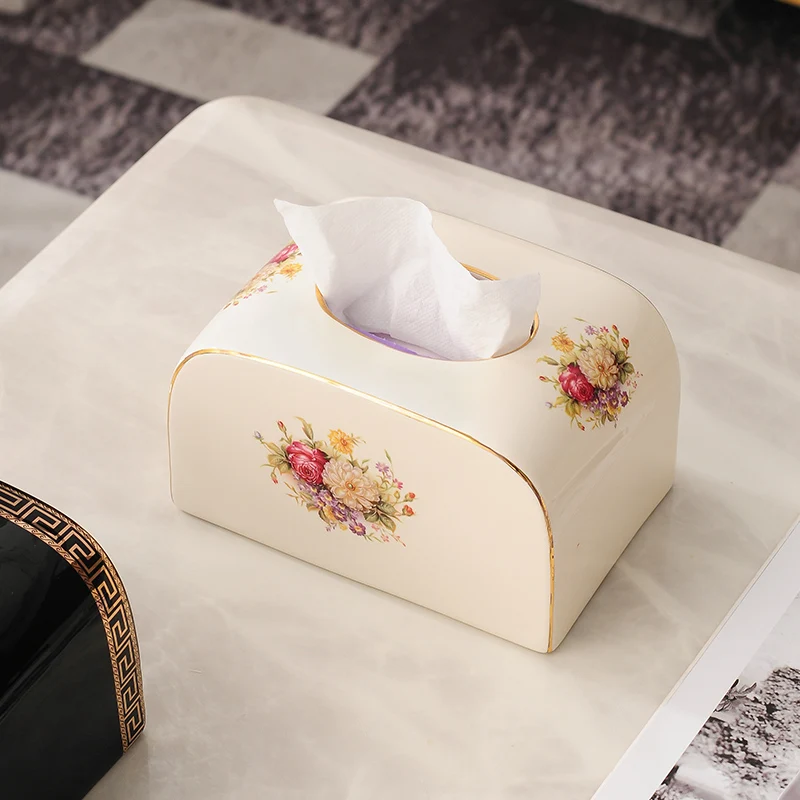 Ceramic Ttissue Box/European Style Floral Pattern Paper Box/Creative Home Napkin Paper Case,/Living Room Coffee Table Storage C view 6