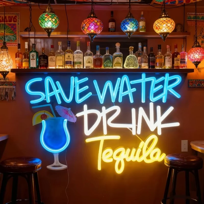 Water Saving Drink Whiskey Neon Sign LED Signs for Bedroom Wall Decor, Men's Cave, Home Bar Led Sign USB Powered With Dimmable