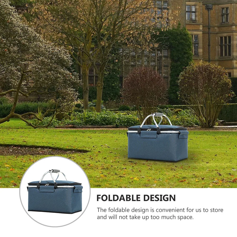 

1Pcs Foldable Insulated Picnic Basket Eco Friendly Abrasion Resistant Material Comfortable Handle Cooler Tote Bag for Picnic