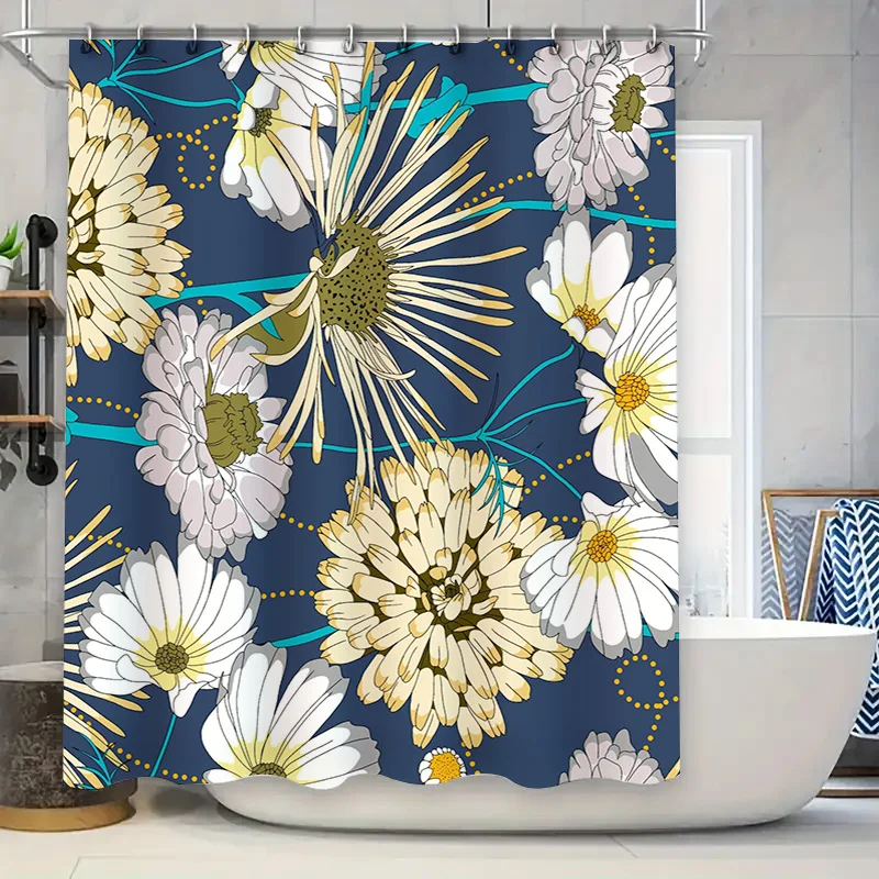 Luxury Floral Shower Curtain Extra Long Blue Printed Waterproof Bathroom Decor Modern Home Decor in Flowers Plants from Home Gar