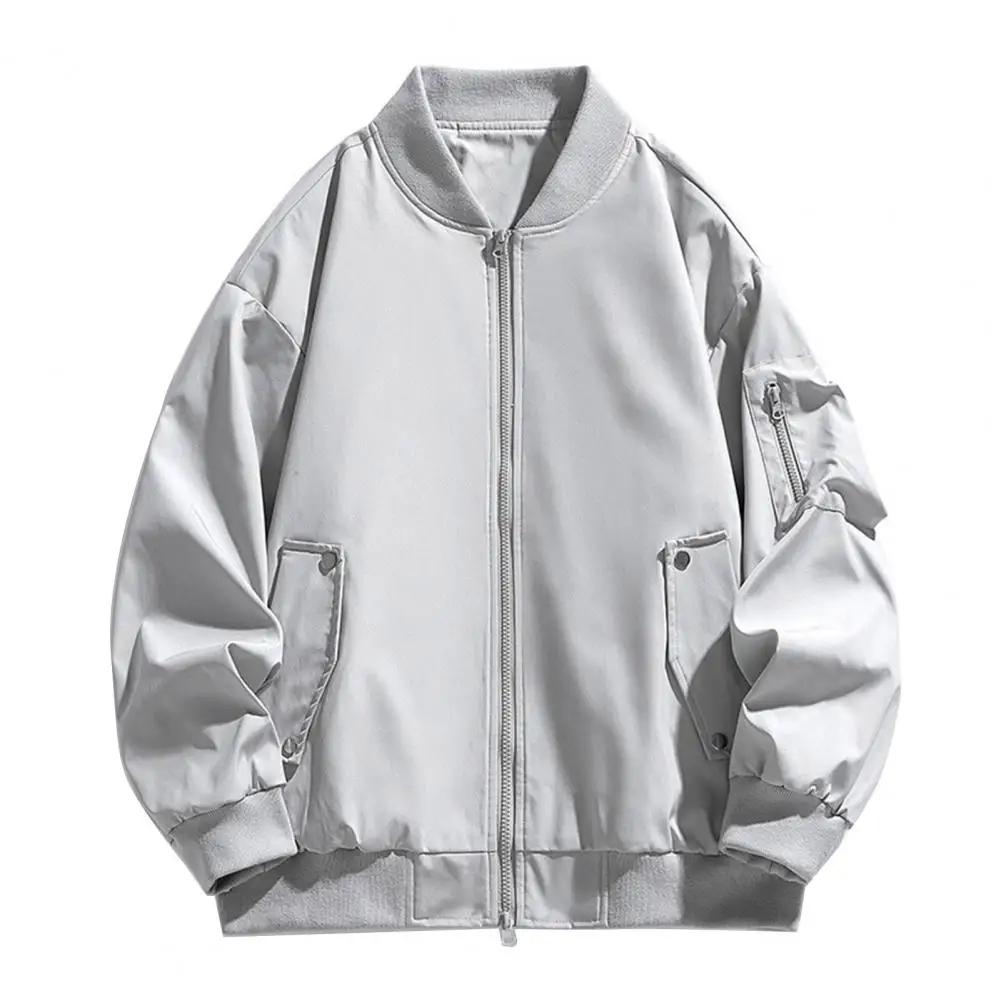 Solid Color Jacket Men's Lightweight Full Zip Baseball Jacket with Cartoon Design Waterproof Outdoor for Spring for Everyday