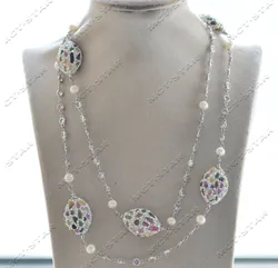 Z12871 42'' 30mm Multicolor Tourmaline Detritus All CZ Egg Chain Necklace