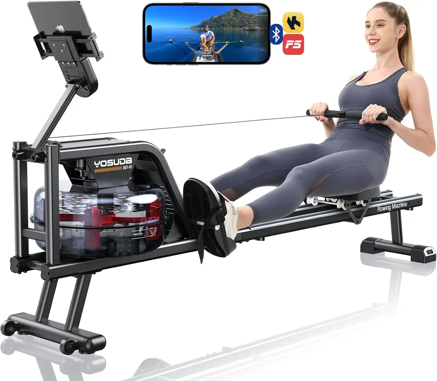 

/Water Rowing Machine 350 LB Weight Capacity - Rower for Home Use with Bluetooth, App Supported, Tablet