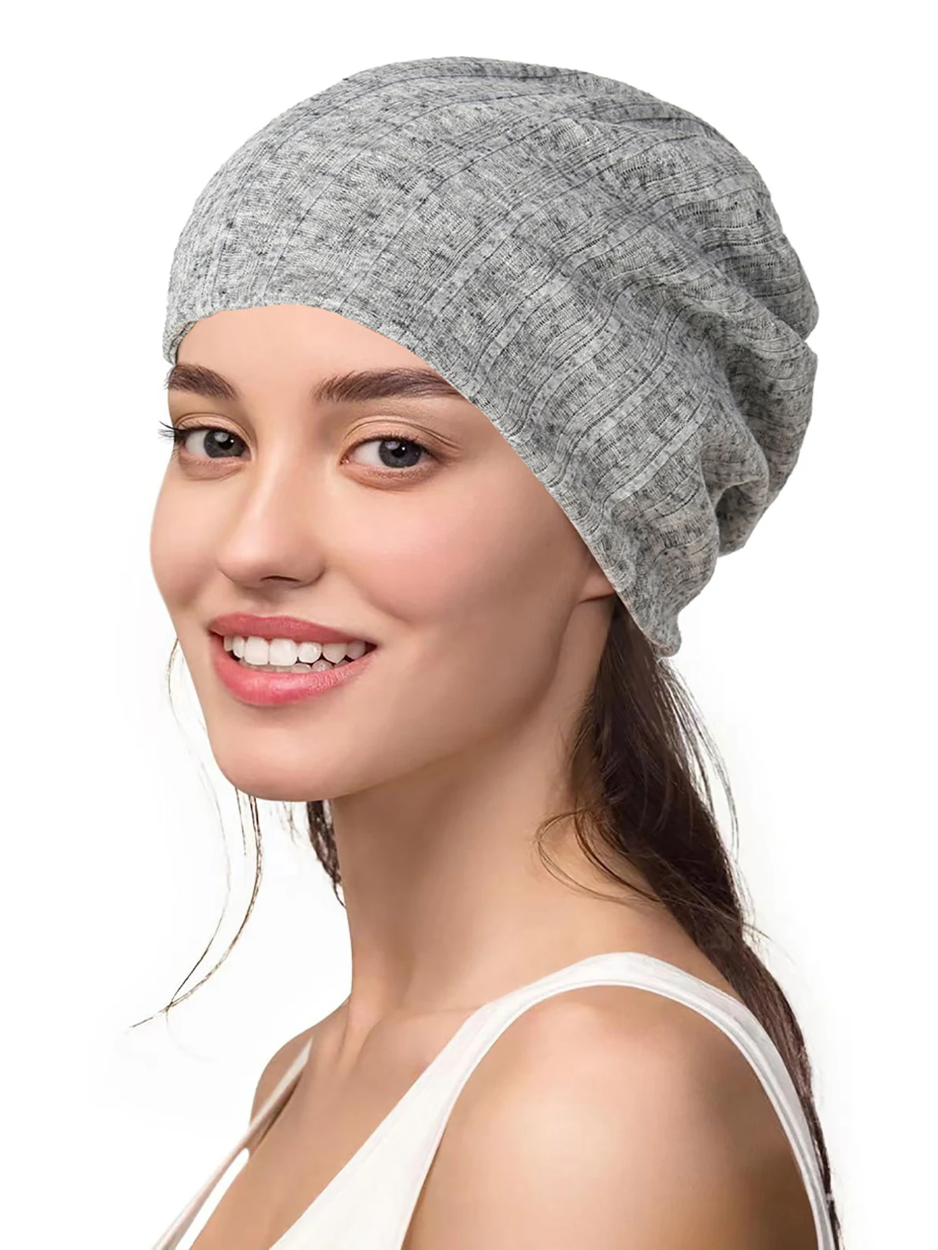 Trendy Stripe Women Hijab Caps Wrap Head Soft Breathable Turban Bonnet Fashion Headdress Solid Color Pullover Knitted Hats