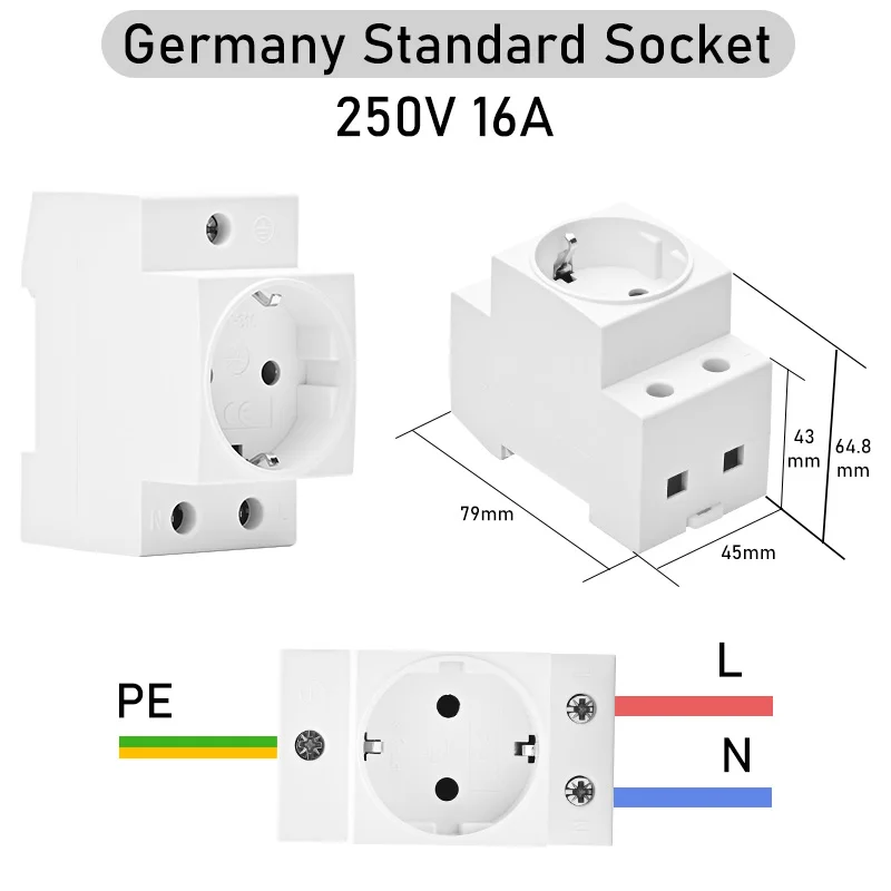 Gniazdo na szynę DIN AC30 PT31 AC230V 110V 13A 15A 16A trudnopalna miedź DE Germany FR France UK Standard wielofunkcyjny