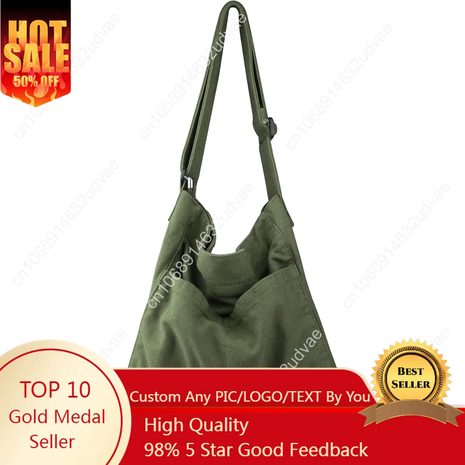 

Canvas Hobo Crossbody Shoulder Tote Bag for Women and Men W/Multi-pocket Casual Purse Messenger Bags Travel Work