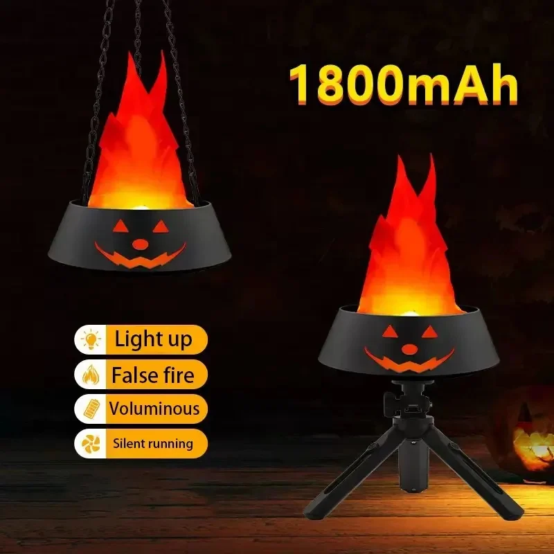 Halloween Festival Decoration Indoor Outdoor for Seasonal Pumpkin Tripod Stand Lantern Lamp Led Flame Light Desktop Night Light