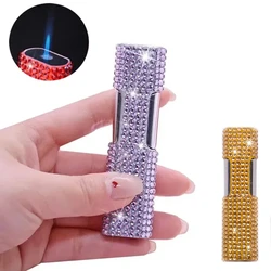 Luxury Diamond Inflatable Lighter Windproof Jet Flame Outdoor Portable Lighter Cigarette Accessories Women's Smoking Gift