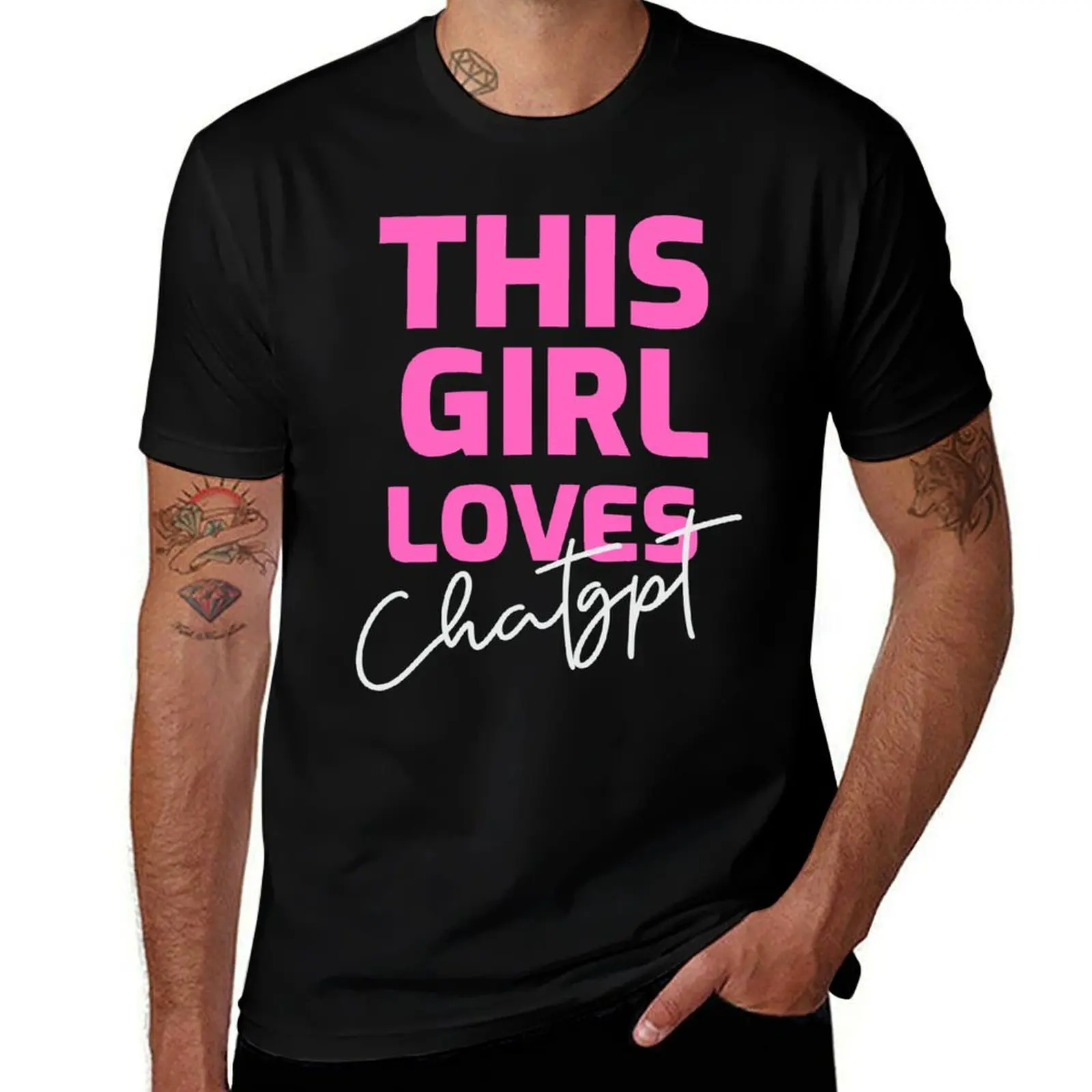 Camiseta Deportiva con Control de Humedad con Estampado Divertido de THIS GIRL LOVES CHAT GPT OPEN AI GPT 4