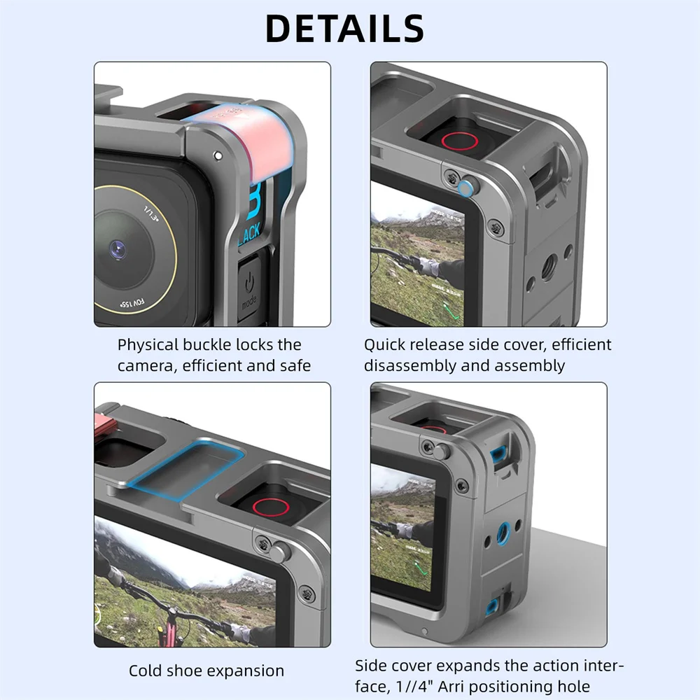 لـ OSMO ACTION 5PRO/4/3 قفص معدني سريع الإصدار GoPro حامل قابل للطي مع إطار حماية كامل للحذاء البارد