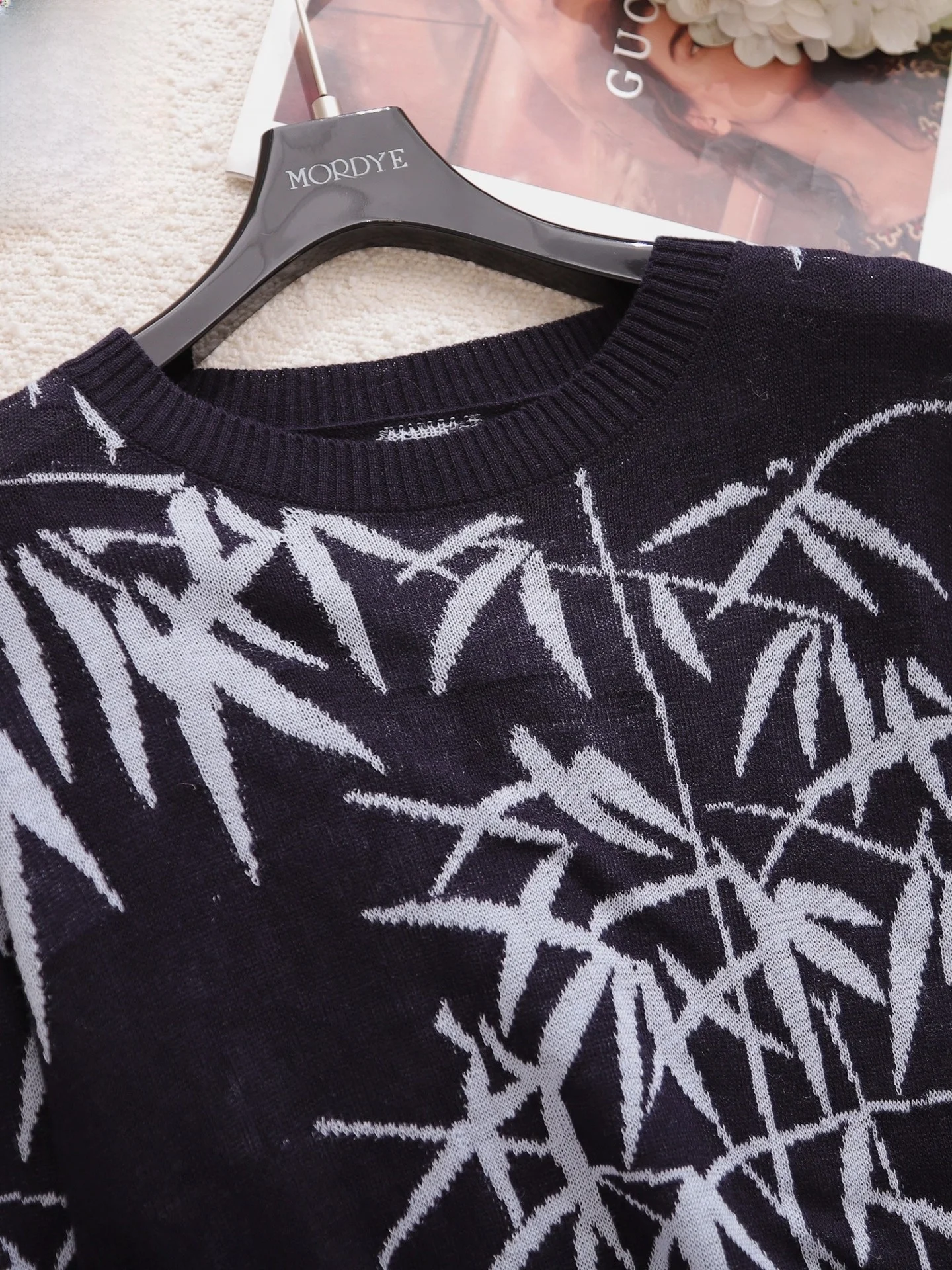 

Ele Bamboo Le Embroidered Tian Silk Wool New Chinese Sle round Ne Knitted Sweater Base Layer k Blue Women's Faion