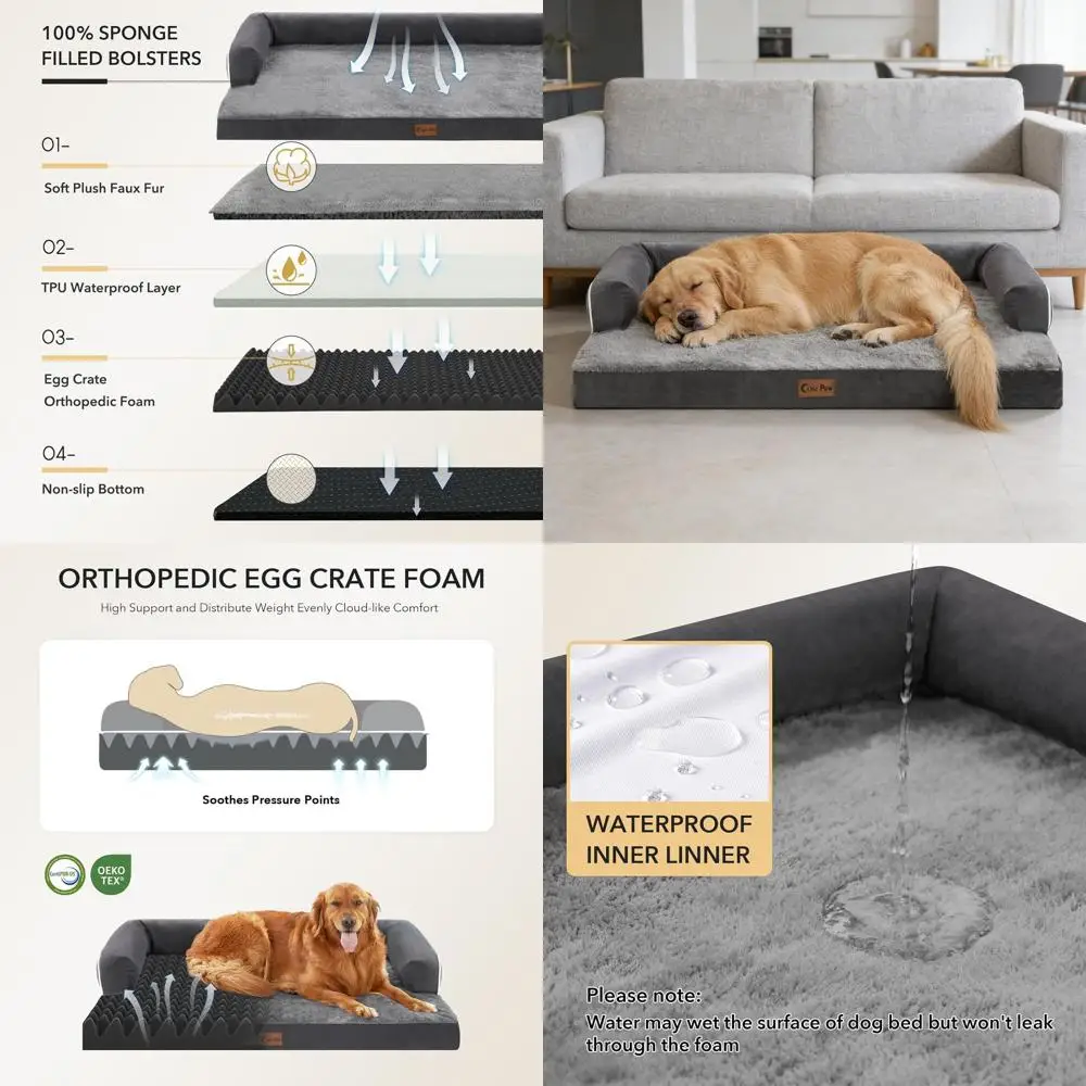 

Extra Large Orthopedic Dog Bed, XL Waterproof Foam with Removable Cover, Nonskid, Dark Grey