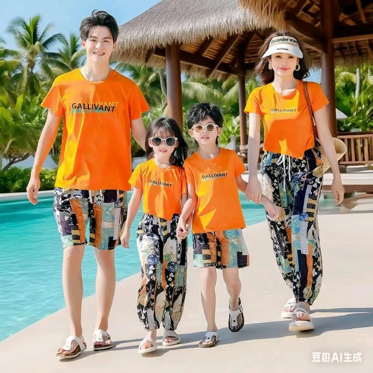 

Family Matching Sets Mom Daughter Pants and T Shirt 2 Pieces Suit Dad Son Tops Shorts Two Piece Outfits Parent-child Clothing
