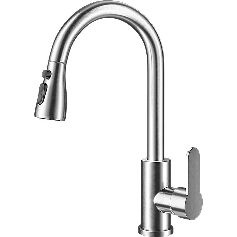 Kitchen Cold Hot Water Faucet Single Hole Pull-Out Spout Kitchen Sink Mixer Faucet Stream Spray Head Gun Gray/Black Mixer Faucet