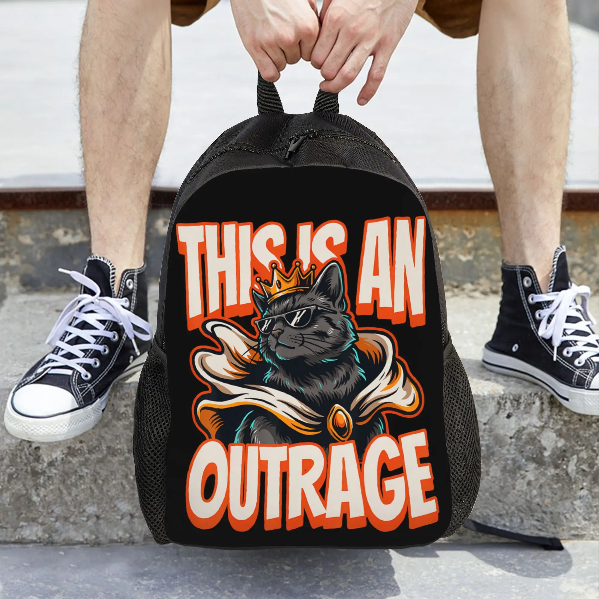 This is an Outrage Funny Princess Cat Goddammit Donut Gold Backpack  Workout Backpacks Boy Casual School Bags Big Rucksack