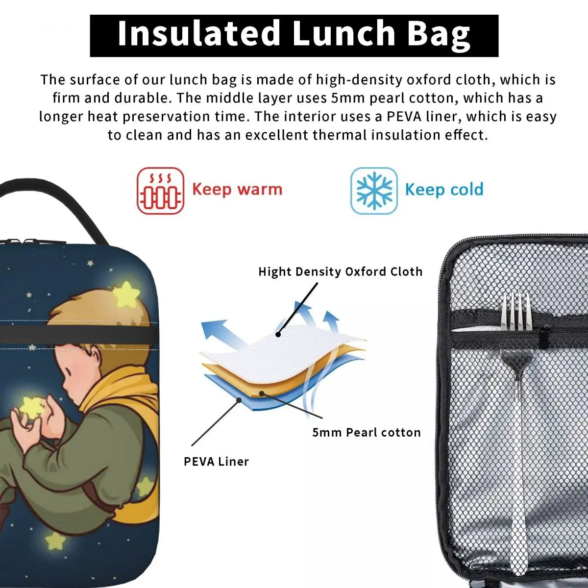 O Pequeno Príncipe Isolado Lunch Bags, Saco Térmico, Recipiente De Almoço, Príncipe Fox Rose, Tote De Viagem, Caixa De Comida