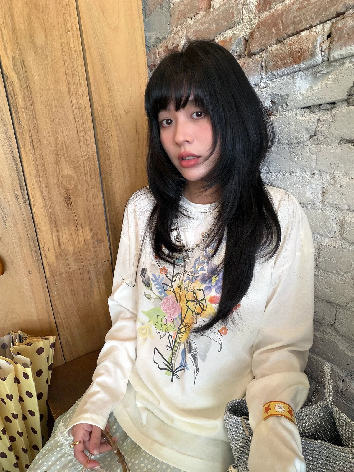 Lightweight Long Sleeve T-Shirt Sakura Model Printed Loose Fit Sun Protection Casual Comfortable Breathable Women's Top