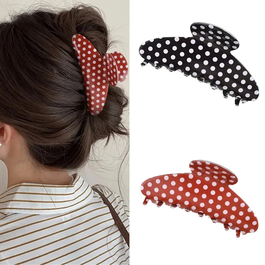 

«Сладкий зажим в горошек в форме полумесяца» | Стильная заколка для волос с высоким хвостом | Аксессуар для волос Cute Shark Clip для женщин и подростков"