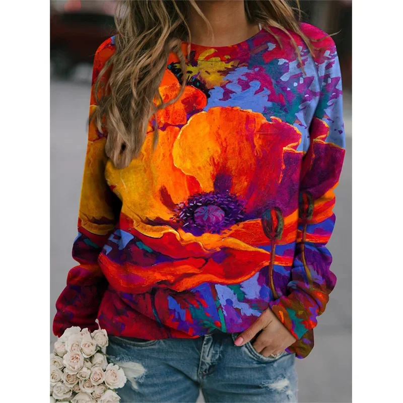 Harajuku New 3D Colorful Dandelions Print Sweatshirts Women Fashion Streetwear Pullovers Winter Girls Floral Graphic Clothes Top