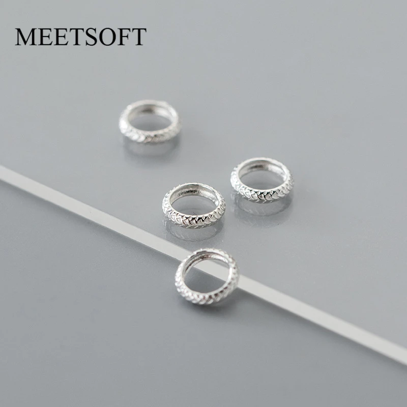 MEETSOFT 3 PCS\LOT 925 Sterling Silver 8MM Pattern Hole Ring Beads Charms of DIY Handmade Making Supplies Bracelet Accessories