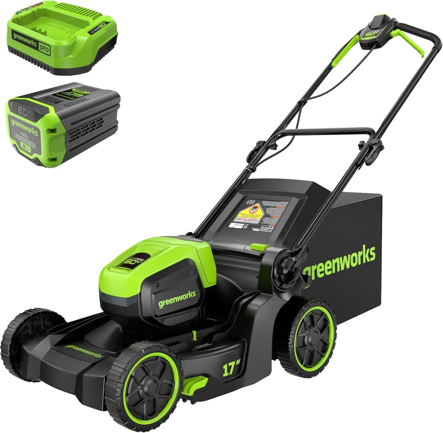 

60V Cordless Lawn Mower with 17" Deck, 2-in-1 Mulching/Bagging, 4.0Ah Battery and Fast Charger for Up to 40 Min Runtime