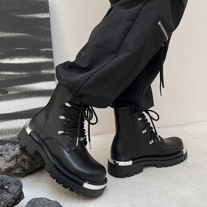 New Original Style Men\'s Platform Boots Fashion Height Increasing Leather Boots Men Designer Derby Shoes Street Men Chunky Boots