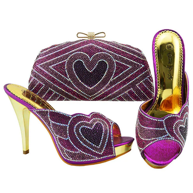 Purple Color Latest Design Italian Shoes And Bag Set African Fashion Ladies Wedding Party Nigerian Sexy Modern Shoes