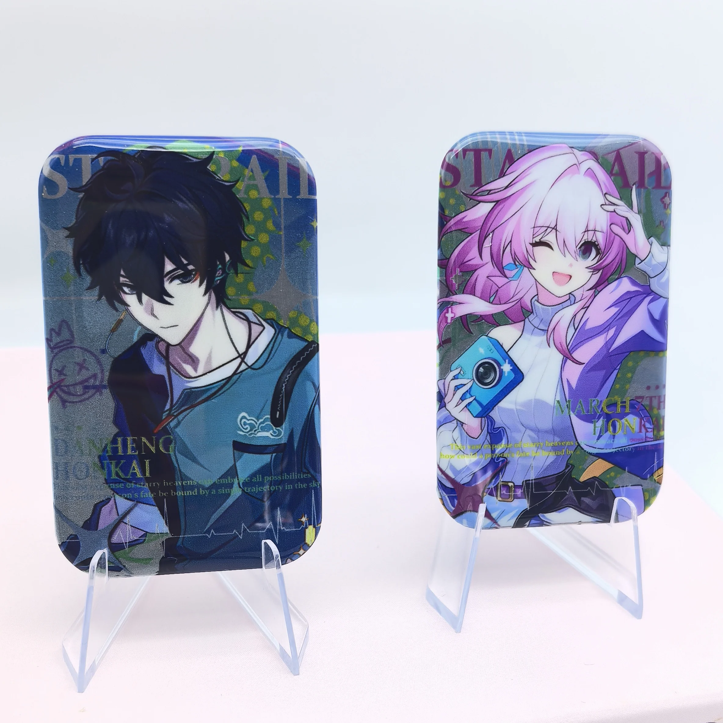 1Pc March 7th Silver Wolf Evanescia Square Enamel Brooch Honkai Star Rail Anime Badge Cosplay Collectible Gift Party Accessory