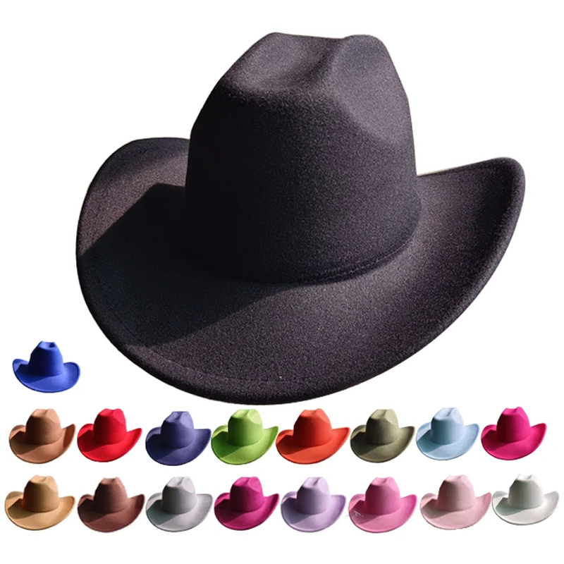 Plain western cowboy hat stylish and chic unisex solid color jazz hat without decoration cowboy hat sombrero hombre