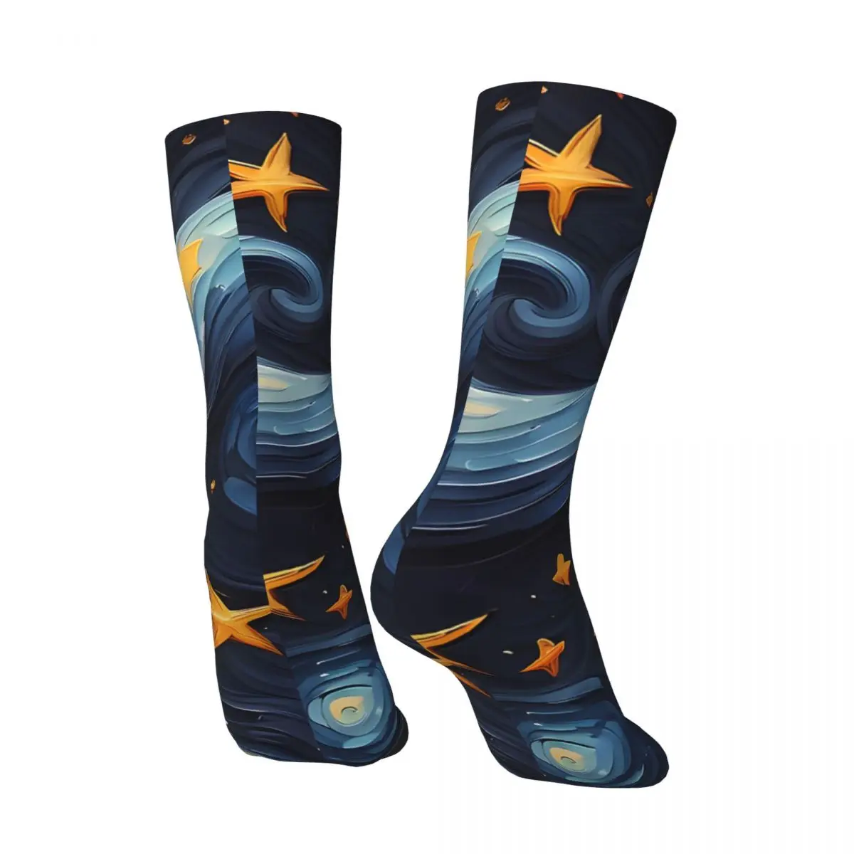 Starry Night Sky Pattern Celestial And Cute Men's Socks Vintage Harajuku Street Style Novelty Pattern Crew Sock