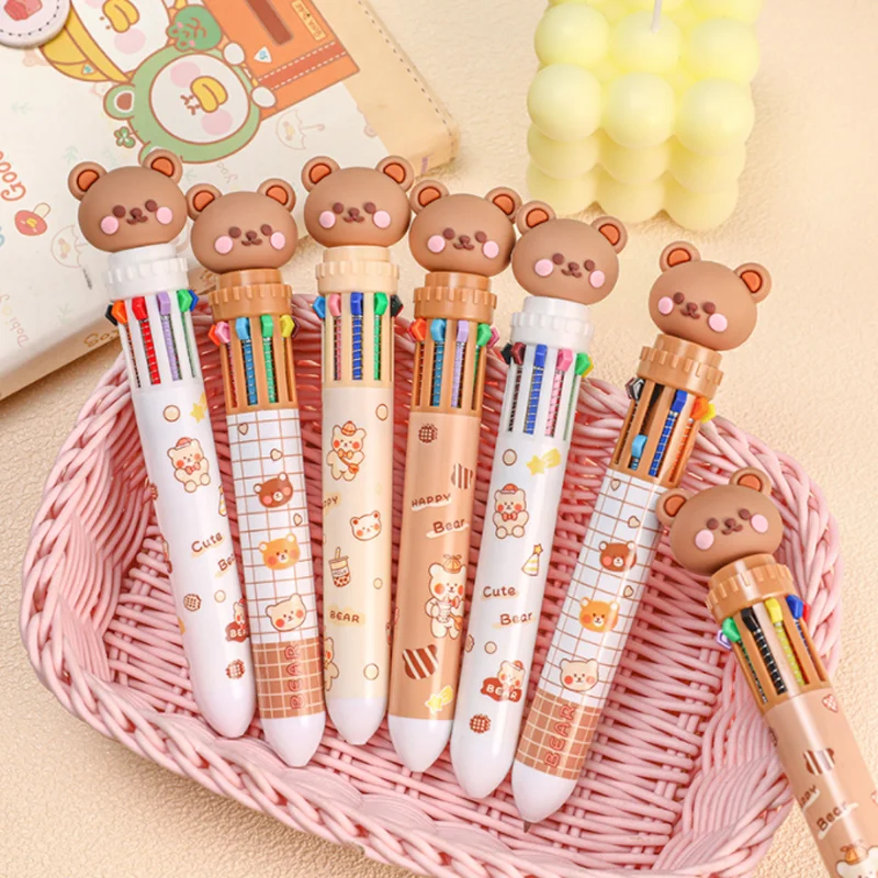 

Cartoon Little Bear Animal 10 Color Ballpoint Pen Cute Press Ballpoint Pen School Supplies Office Stationery Creative Gift Prize