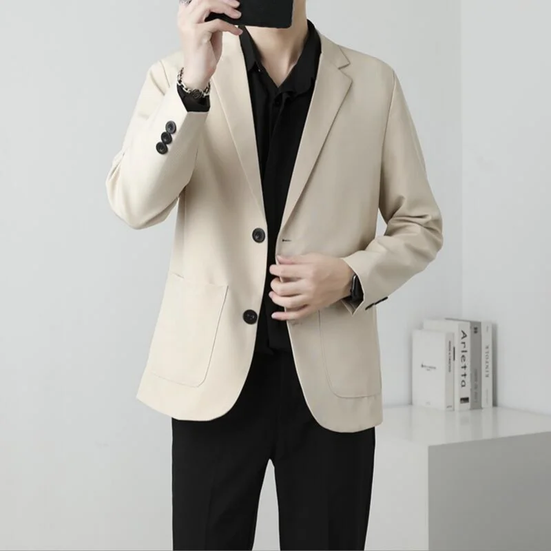 Men Suit Jackets Blazer Coat Slim Fit Smart Casual Autumn New Fashion Clothing Two Buttons Solid Color Black Khaki Coffee