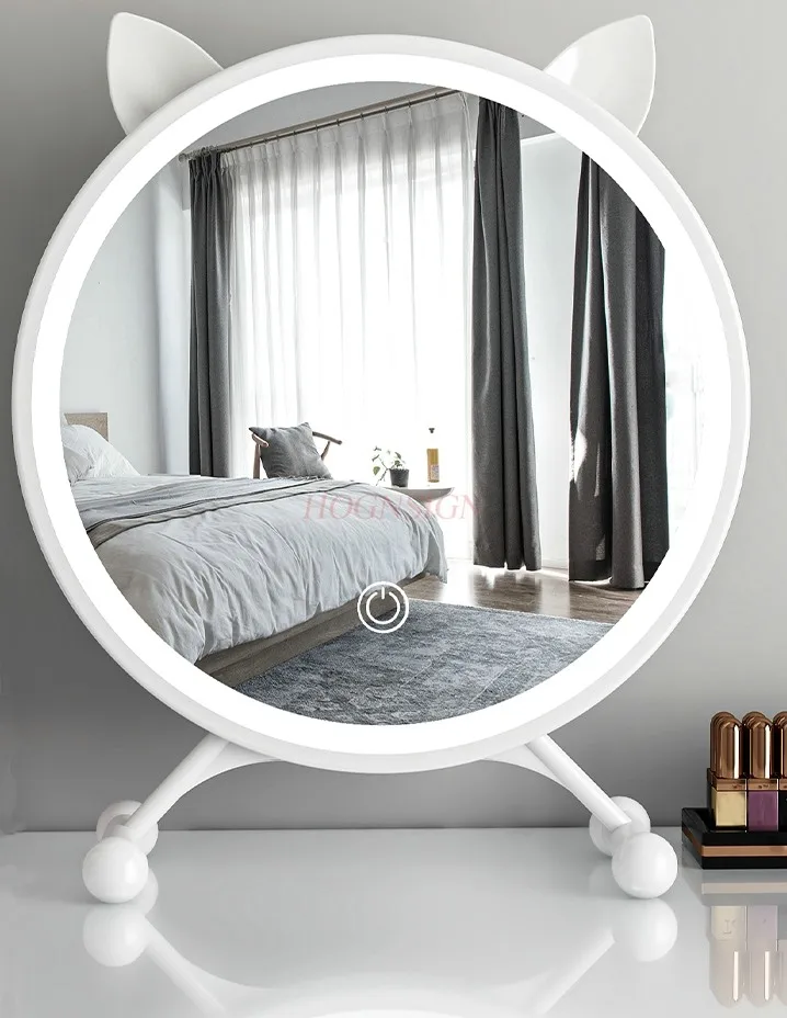 Desktop LED makeup mirror, desktop bedroom with light, dressing table, intelligent beauty mirror