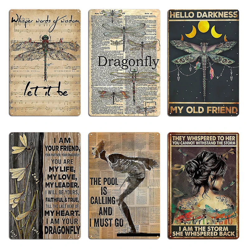 Dragonfly Whisper Words Of Wisdom Let It Be Metal Plaque Poster Cinema Club Garage Club Funny Printing  Tin Sign Poster