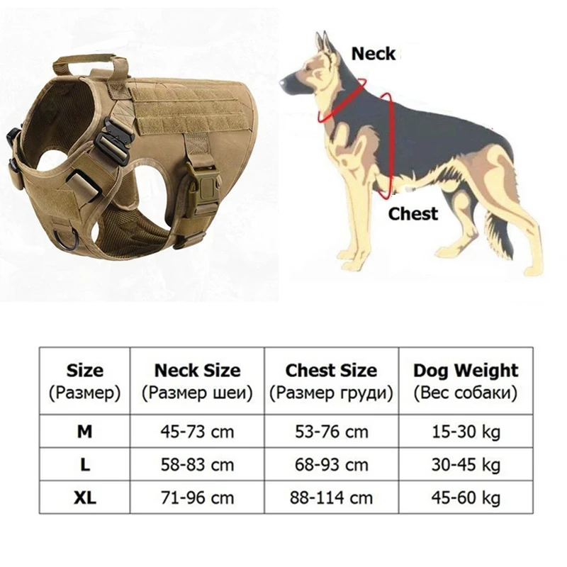 Military MOLLE Tactical Dog Harness Leash Set Metal Buckle Pet Training Vest for Big Dogs German Shepherd Malinois Labrador