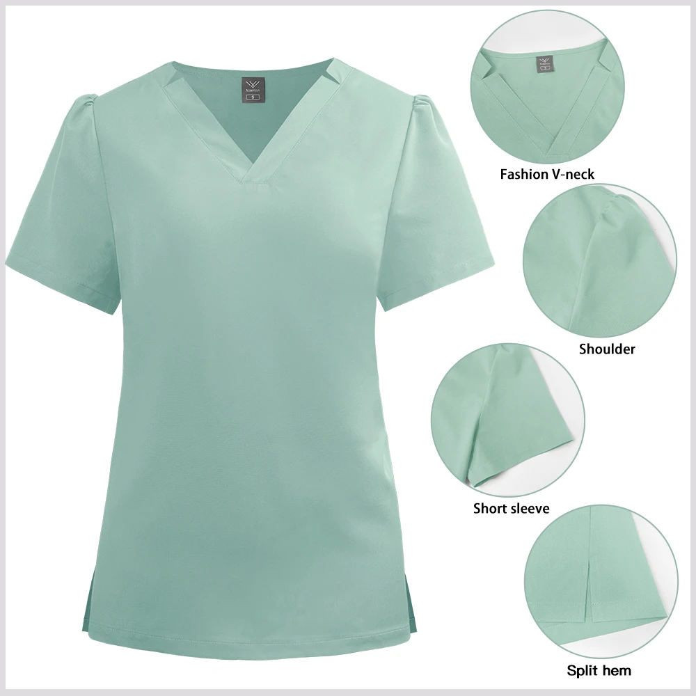 التجميل الخامس الرقبة جيب ملابس العمل النساء الطبية معاطف للأطباء والممرضات الجراحية أعلى + بانت الصيدلة جراحة الأسنان عن طريق الفم مجموعة موحدة السريرية