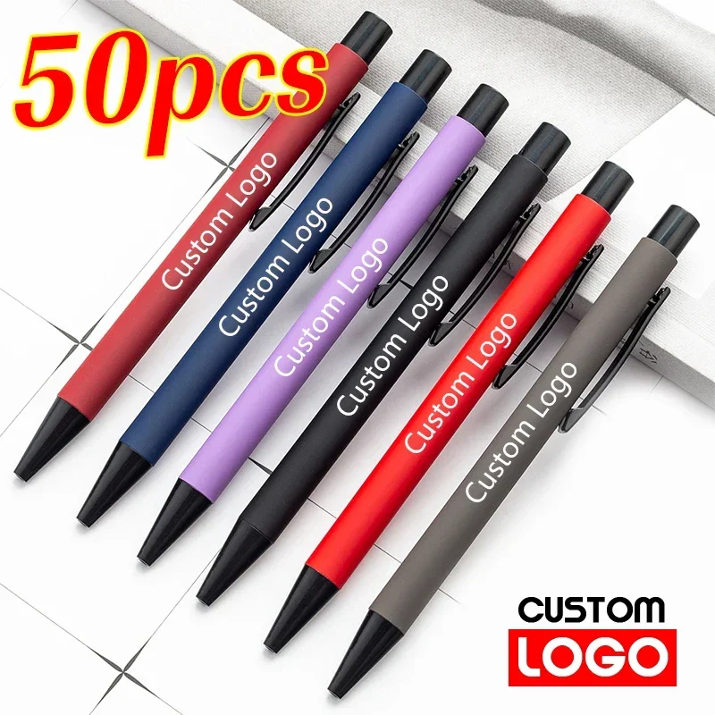 

50pcs Metal Gift Advertising Pen Custom LOGO Student Stationery Office Ballpoint Pen Lettering Name Promotional Pen Wholesale