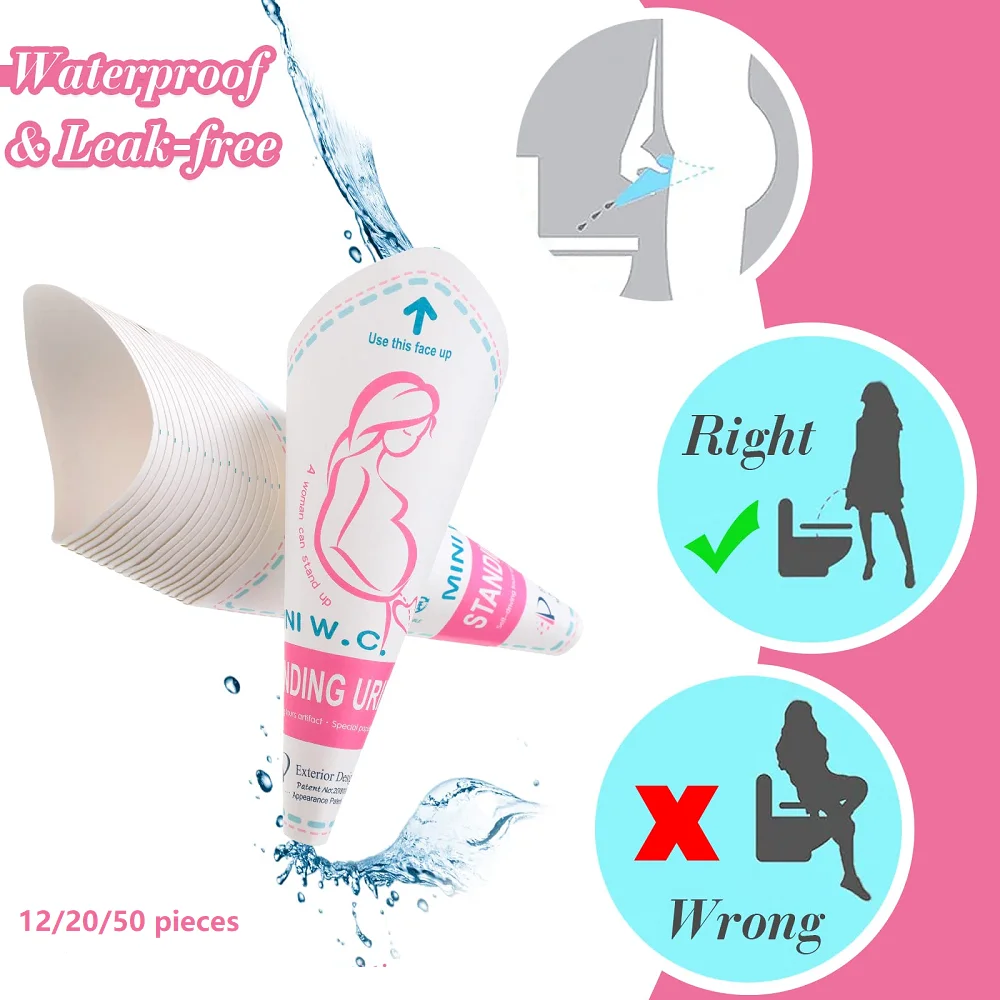 

12/20/50 Pcs Disposable Female Urination Device, Portable Girl Urinal Funnel Women Outside Pee Cup Waterproof Stand Up Paper Cup