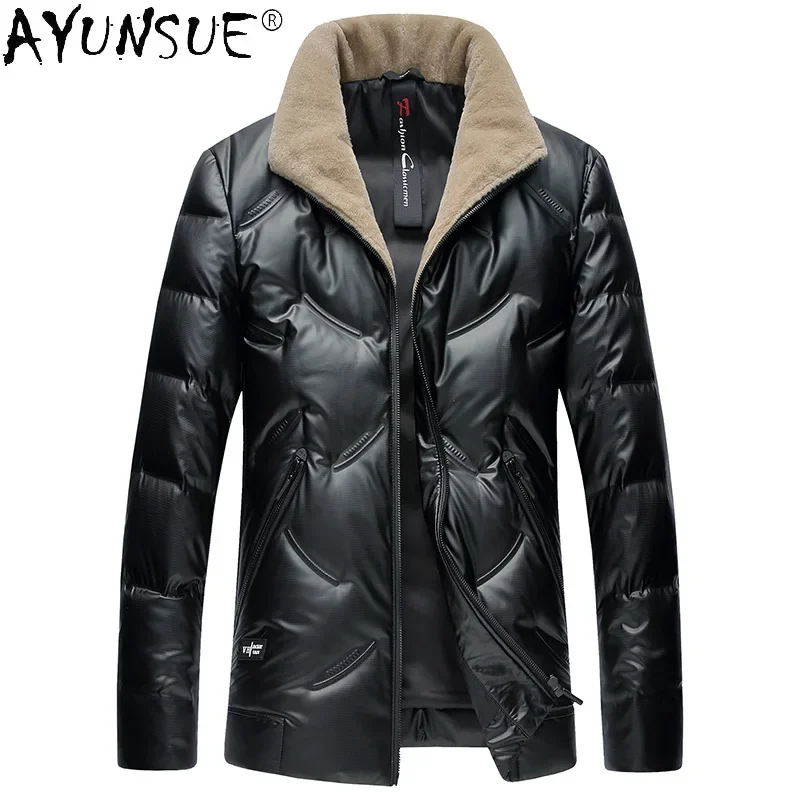 Ayune-Chaqueta de plumón para hombre, abrigo de invierno a la moda con cuello de piel de lana 100%, chaquetas cálidas impermeables, LXR628